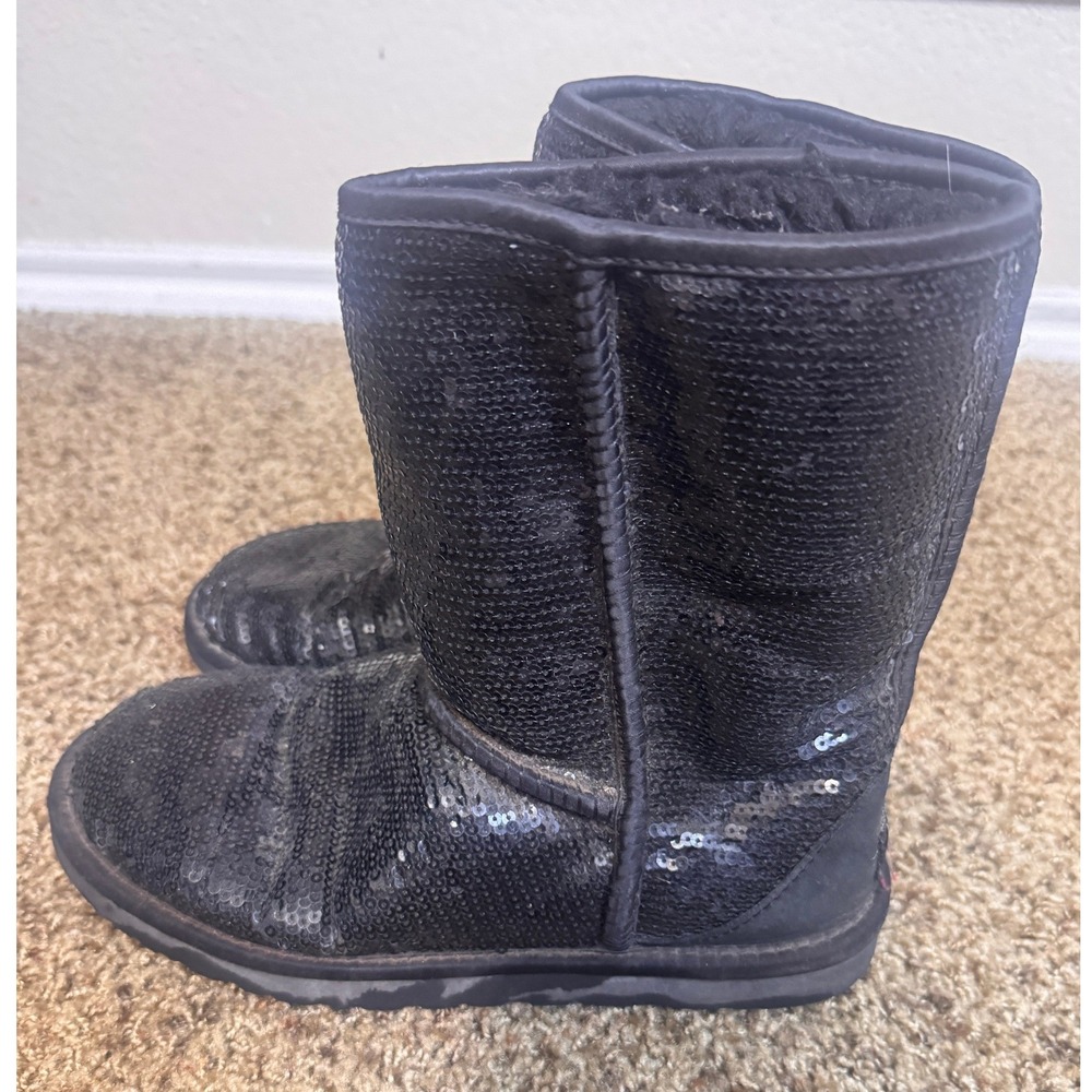 Ugg Australia Classic Short Black Sequin Sparkle Boots Womens 8 3161